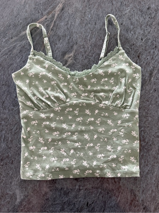 Hollister Tops - Hollister Olive Green Floral Lace-Trim Cami